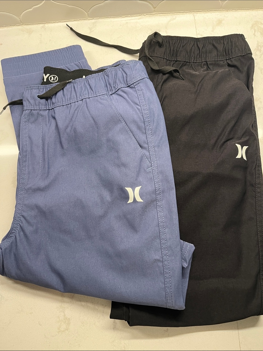 Hurley Kids Elastic Waist Joggers in Black and Blue
